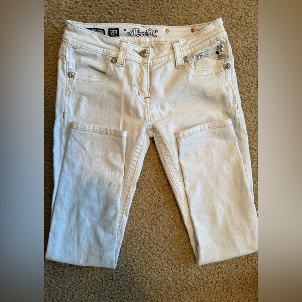 Miss Me White Skinny Jeans Size 27 – Bling Crystal Back Pockets Y2K